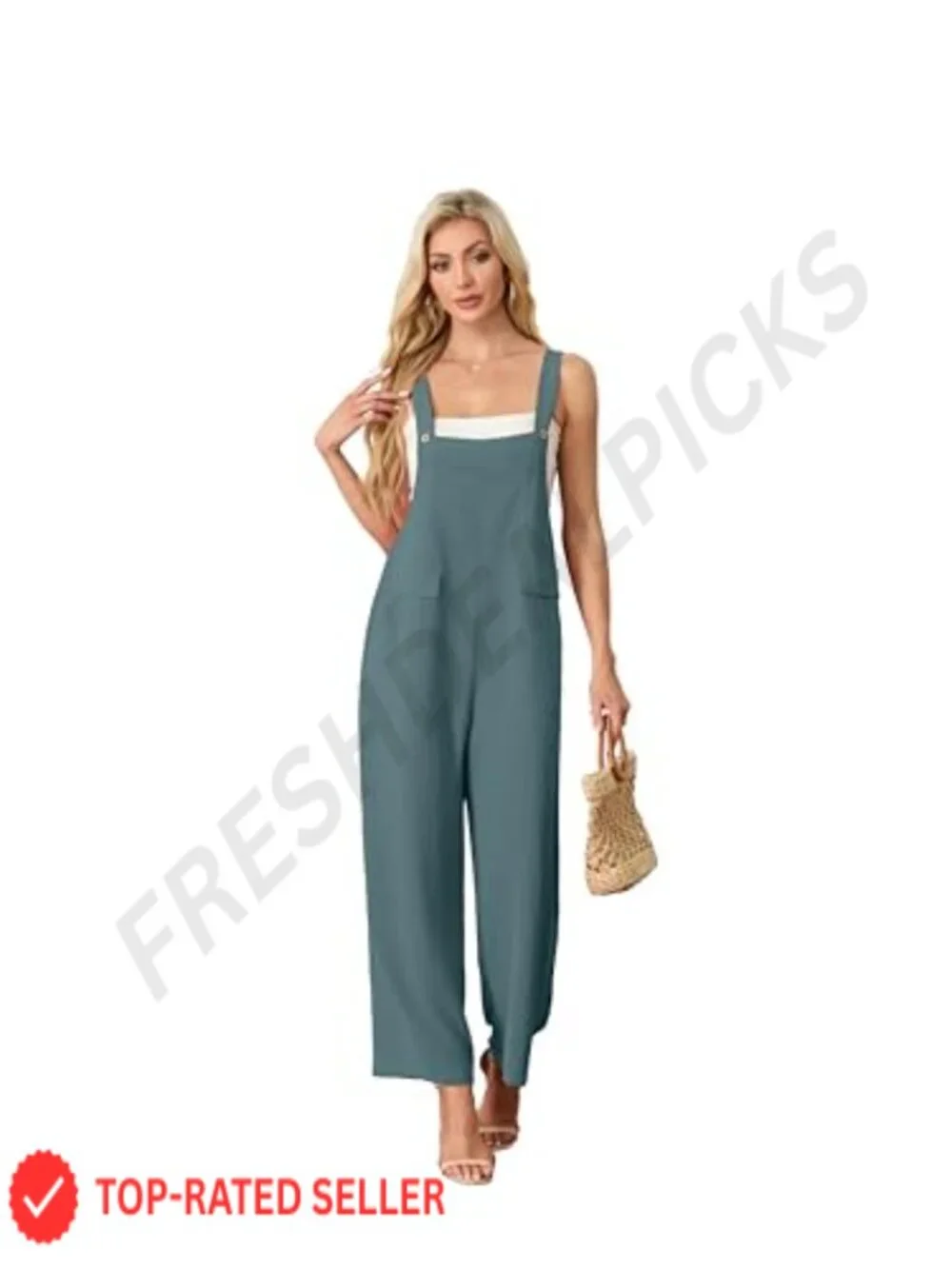 Boho Wide Leg Sleeveless Jumpsuit Women Elastic Waist Pockets Summers